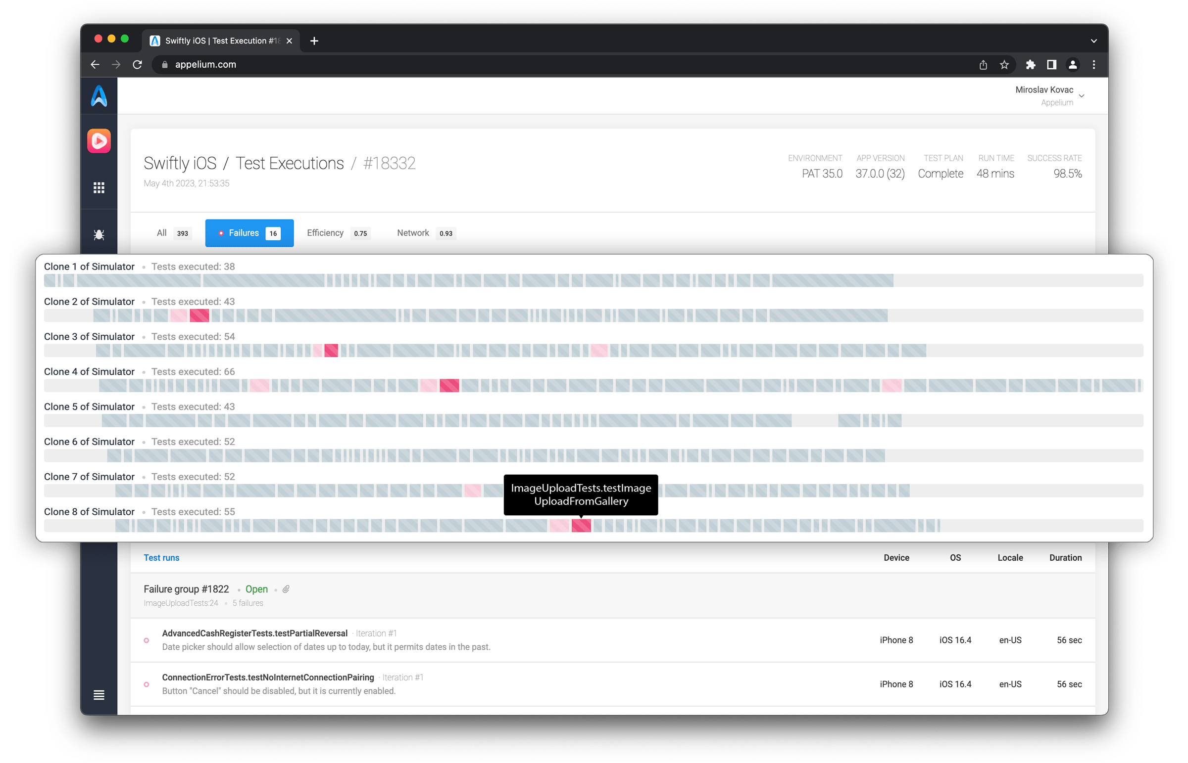 Test execution failures