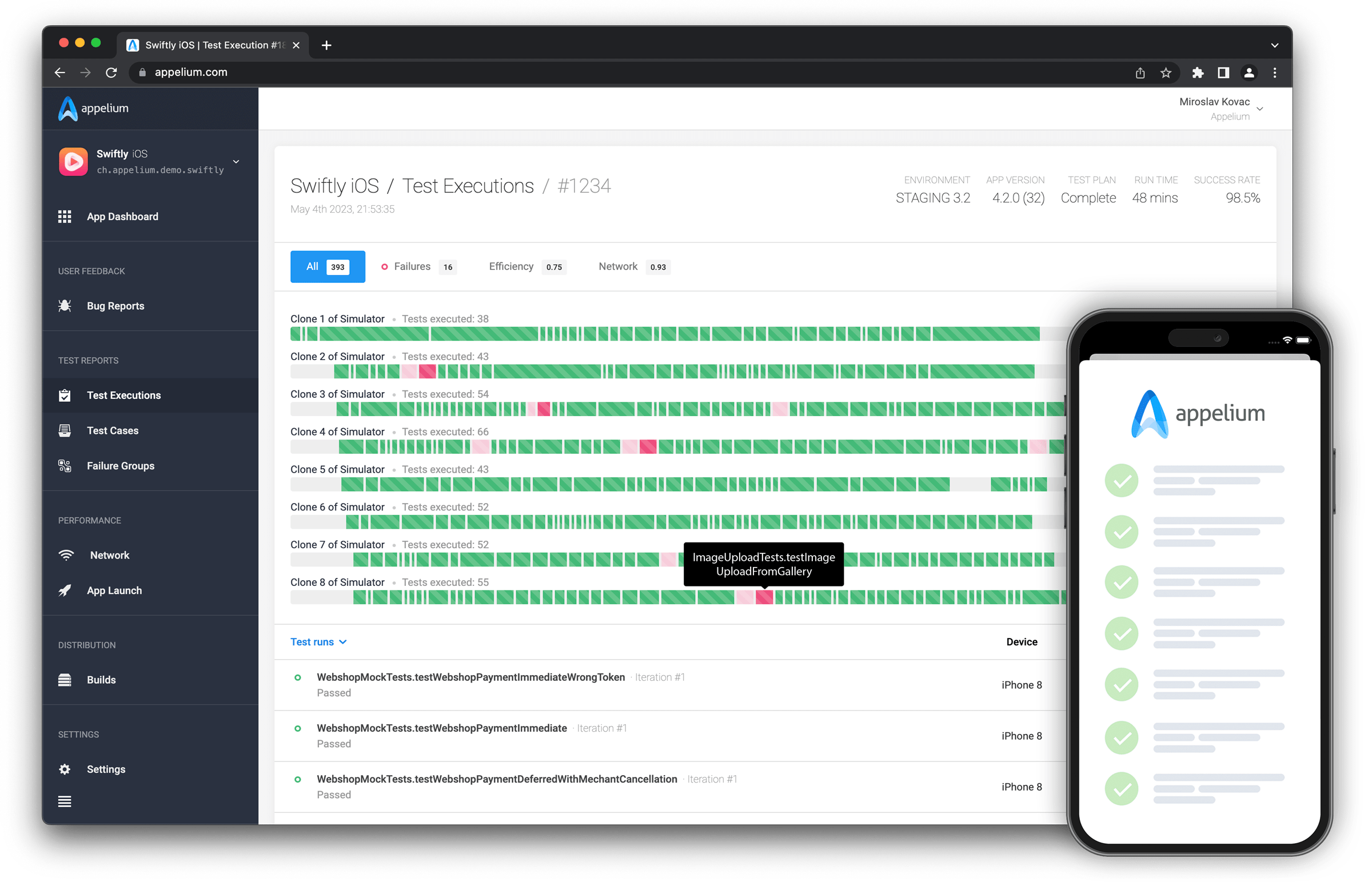 Test execution overview with iPhone
